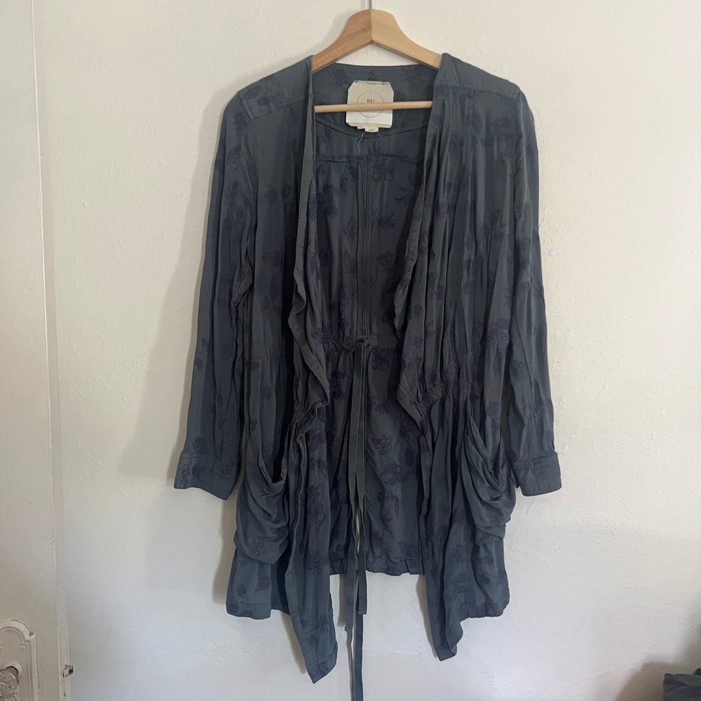 Hei Hei by Anthropologie Embroidered Blue Draped Kimono Jacket Women's XS Boho